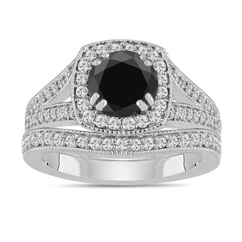 Platinum Black Diamond Engagement Ring And Wedding Band Sets 182 Carat