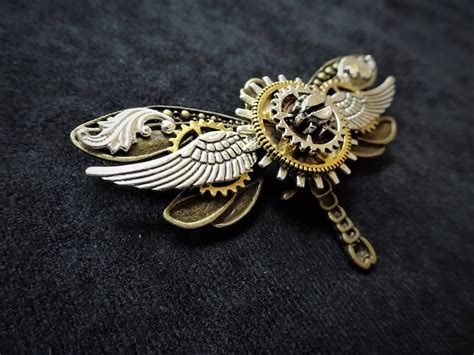 Steampunk Winged Bronze Dragonfly Pin Badge Brooch Featuring Etsy
