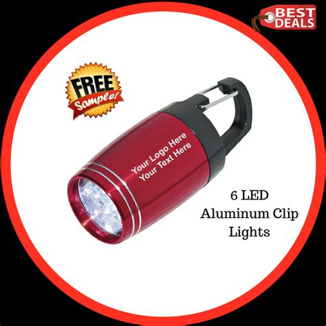 Promotional 6 Led Aluminum Clip Lights Metal Flashlights Clip