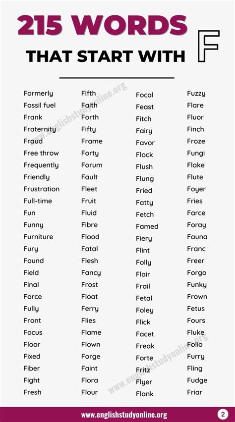 2500words That Start With F Useful F Words List English Study Online