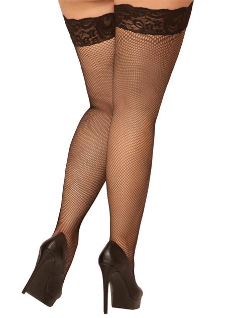 Plus Size Full Figure Lace Top Fishnet Thigh High Stockings Ebay