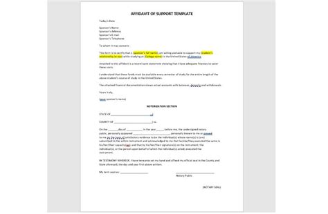 Affidavit Of Support Affidavit Of Support Letter Affidavit Of Support