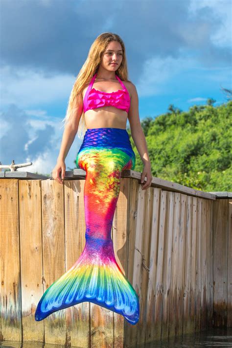 Ombre Rainbow Swimmable Mermaid Tail Amazon Rainforest By Fin Fun