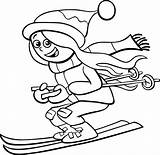 Funny Ski Skiing Snow Illustrations Clip Cartoon Coloring Vector Kid Character Teen Winter sketch template