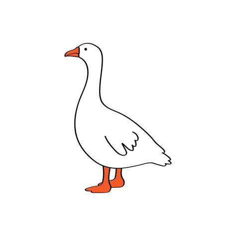 Vector White Cartoon Goose Isolated On White Background Drawing In