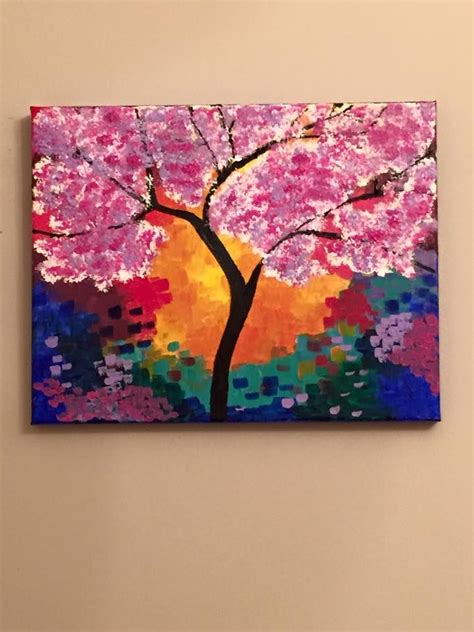 Acrylic Painting On Canvas By Lisa Fontaine Abstract Tree Pink Tree