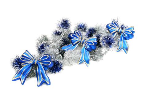 Christmas Garland With Blue Ribbons Stock Image Image Of Copyspace