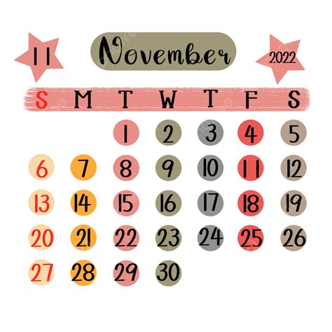 Lindo Calendário De Novembro De 2022 Com Decoração Colorida Png