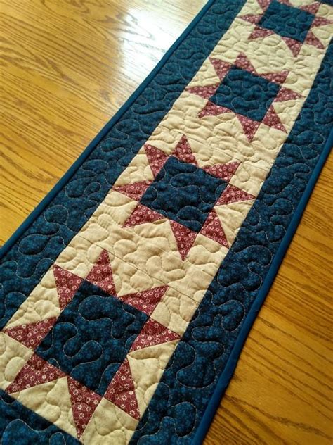 Quilted Table Runner Star Runner In Navy Blue And Rustic