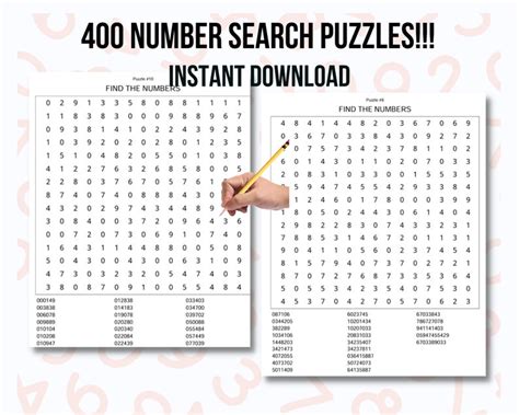 400 Printable Number Search Puzzle Pages For Adults Large Print Easy
