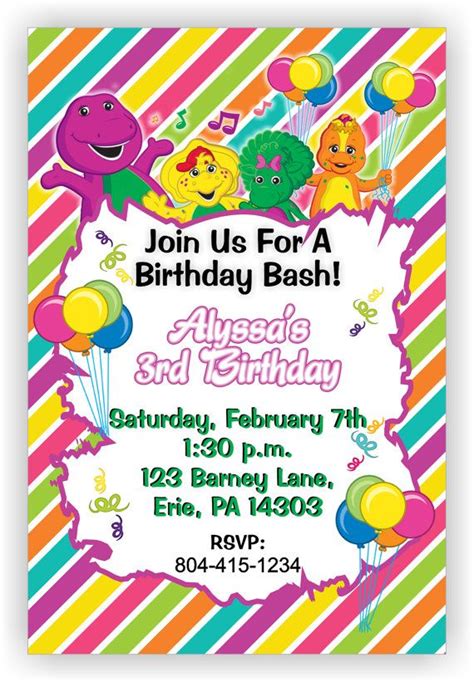 Printable Personalized Barney Birthday Invitation Barney And Friends