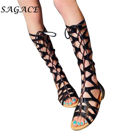 Sagace Shoes Women Flat Sandals Lace Up Open Toe Rubber Beach Sandals Summer Ladies Flat Sandals