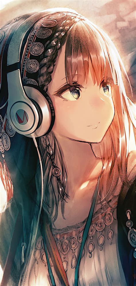 1080x2280 Anime Girl Headphones Looking Away 4k One Plus 6huawei P20