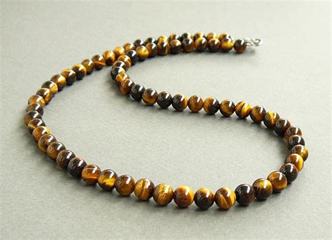 Tiger Eye Necklace 6mm Genuine Tigers Eye Beaded Necklace For Man Women
