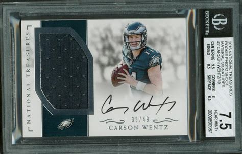 Rookie card (23) rookie related (236) rookie year (236) serial numbered (604) players. Lot Detail - Carson Wentz Signed 2016 National Treasures Rookie Card w/ BGS Graded GEM MINT 10 Auto!