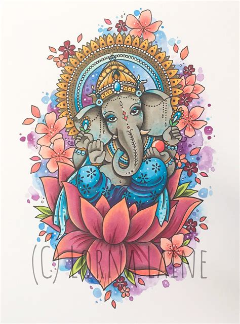 Ganesh Tattoo Print Tattoo Design Spiritual Art Elephant Etsy