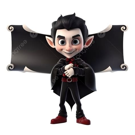 Happy Halloween With Cartoon Cute Vampire Pointing To Empty Paper