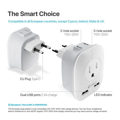 Proglobe Usa To European Plug Adapter Type C International Travel