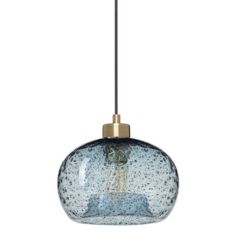 casamotion mini pendant light handblown rustic seeded glass hanging light light blue brushed
