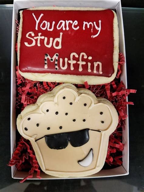 Because roses are red, but making someone's face red. Stud Muffin Cookie Box $8 | Valentine cookies, Valentines ...