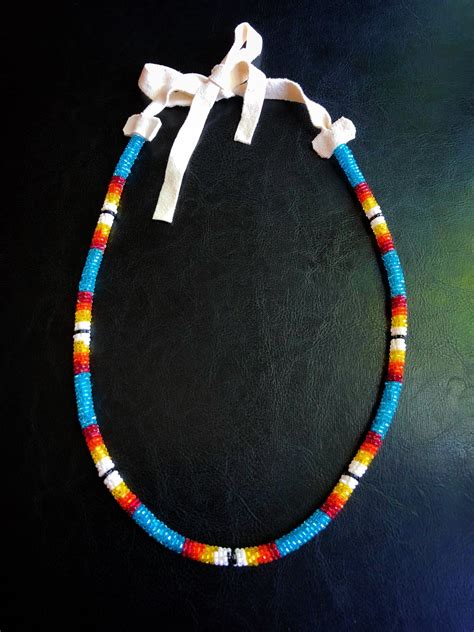 Native American Beaded Necklace Rainbow Buckskin Powwow Necklace