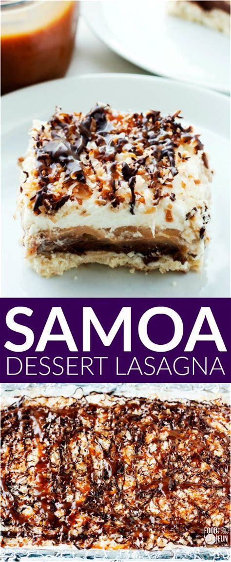 Mix in vanilla then fold in one container of whipped topping (8 ounces). Samoa Dessert Lasagna • Food, Folks and Fun