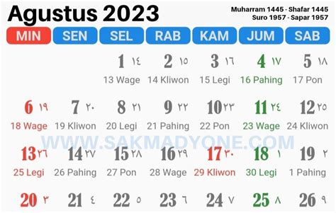 Kalender Jawa Agustus 2023 Lengkap Dengan Weton