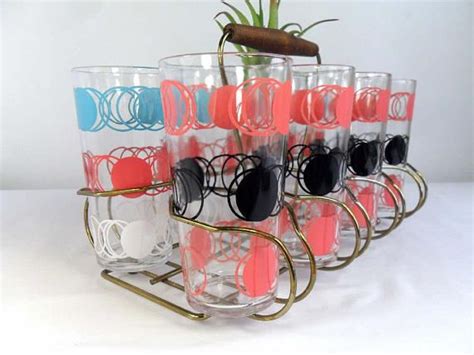 Mid Century Glassware 1950s Drinking Glass Set Vintage Pink Mid Century Glassware Glassware