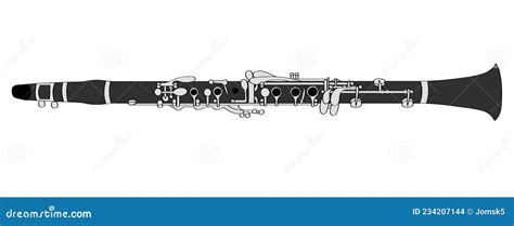 Clarinet Sketch Illustration Hand Drawn Black And White Musical