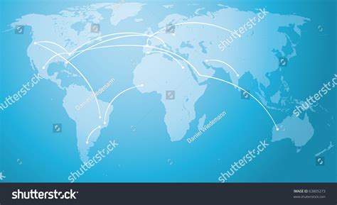 World Map With Routes Between Countries Editable Vector File