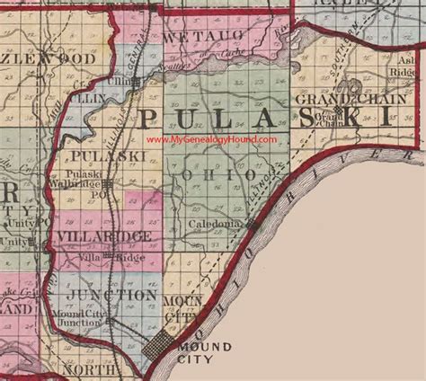 Pulaski County Illinois 1870 Map Mound City Caledonia Il Mound