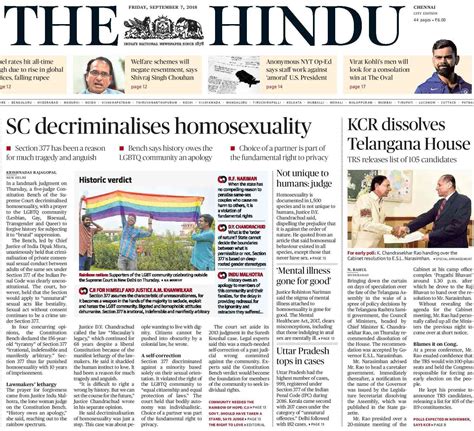 Section 377 Ruling What Front Pages Said About The Supreme Court’s Landmark Verdict On Gay Sex