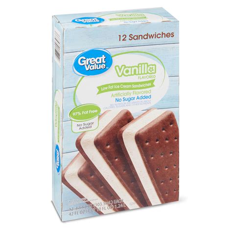 Great Value Vanilla Flavored Low Fat Ice Cream Sandwiches 42 Oz 12
