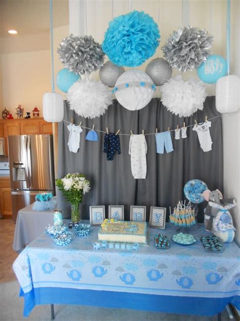 So arrange balloons in various shades. Easy, Budget Friendly Baby Shower Ideas For Boys - Tulamama