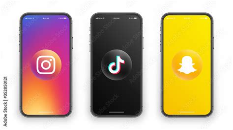 Instagram Tiktok Snapchat Logo Icon On Iphone Screen Vector