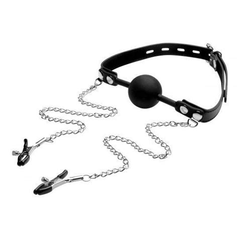 silicone ball gag with nipple clamps bdsm sandm bdsandm bondage nipples strict slave 848518024473 on