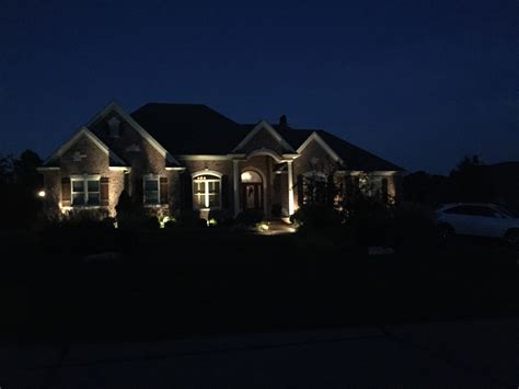 House At Night With Exterior Lighting Lawn Systems Inc
