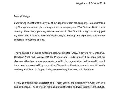 Resignation Letter Due To Work Abroad Sample Resignation Letter