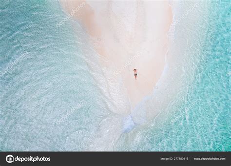 Naked Island View From The Sky Man Relaxing Taking Sunbath On T Stock