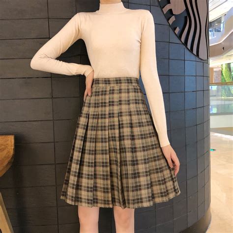 Fall Yellow Plaid Skirt Plus Size Knee Length Pleated Plaid Skirts
