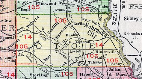 Otoe County Nebraska Map 1912 Nebraska City Syracuse Palmyra Unadilla Berlin Dunbar