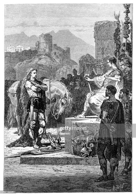 Vercingetorix Surrendering To Julius Caesar High Res Vector Graphic