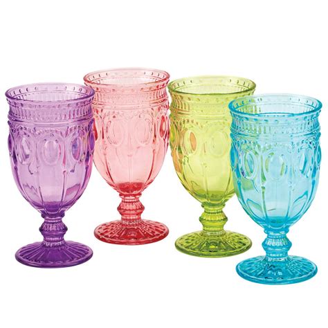 Victoria Pressed Glass Goblets By William Roberts Vintage Style Colored Glass Set Of 4