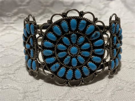 Navajo Larry Moses Begay Lmb Signed Sterling Silver Turquoise Cluster