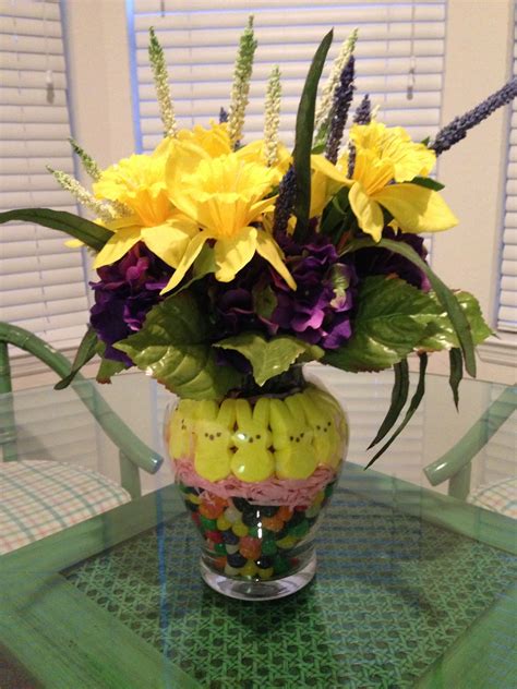 Easter Floral Arrangement With Peeps And Jelly Beans And