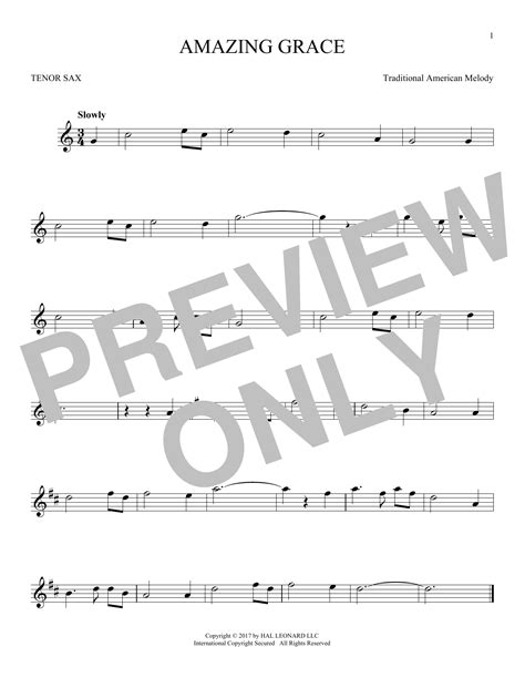Amazing Grace Sheet Music John Newton Tenor Sax Solo
