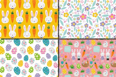 Easter Bunny Digital Paper Bright Easter Seamless Patterns With