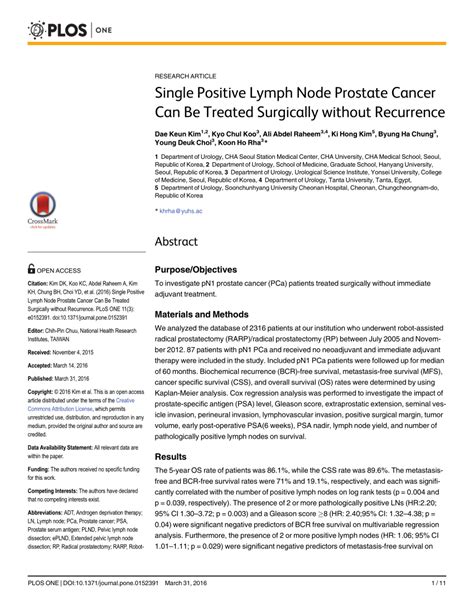 Pdf Single Positive Lymph Node Prostate Cancer Can Be Treated Surgically Without Recurrence