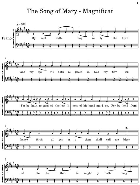 The Song Of Mary Magnificat Sheet Music For Piano