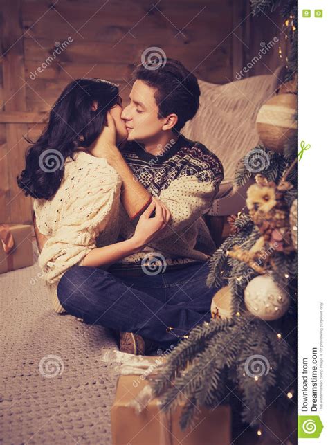 Beautiful Brunette Caucasian Romantic Loving Couple In Cozy Warm Stock Image Image Of